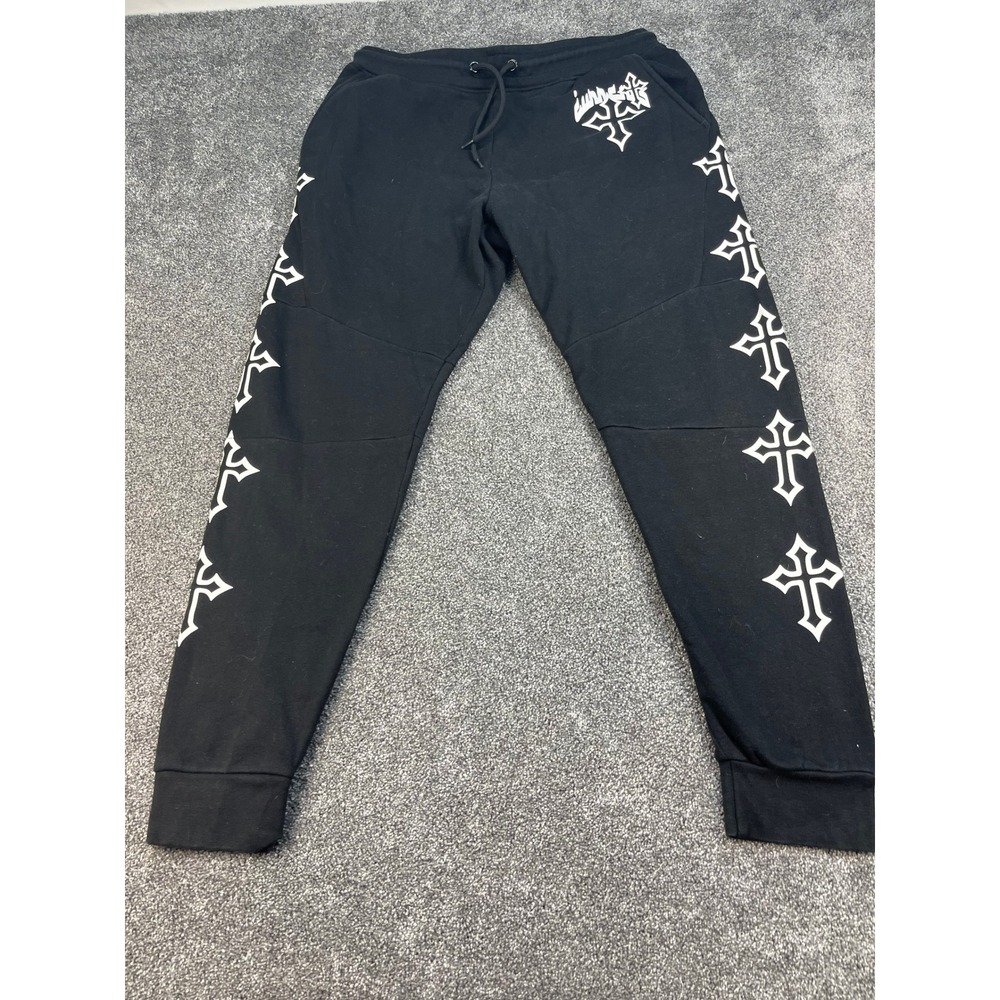 Currents Worldwide Black Gothic Cross Graphic Jogger Sweatpants Womens Large